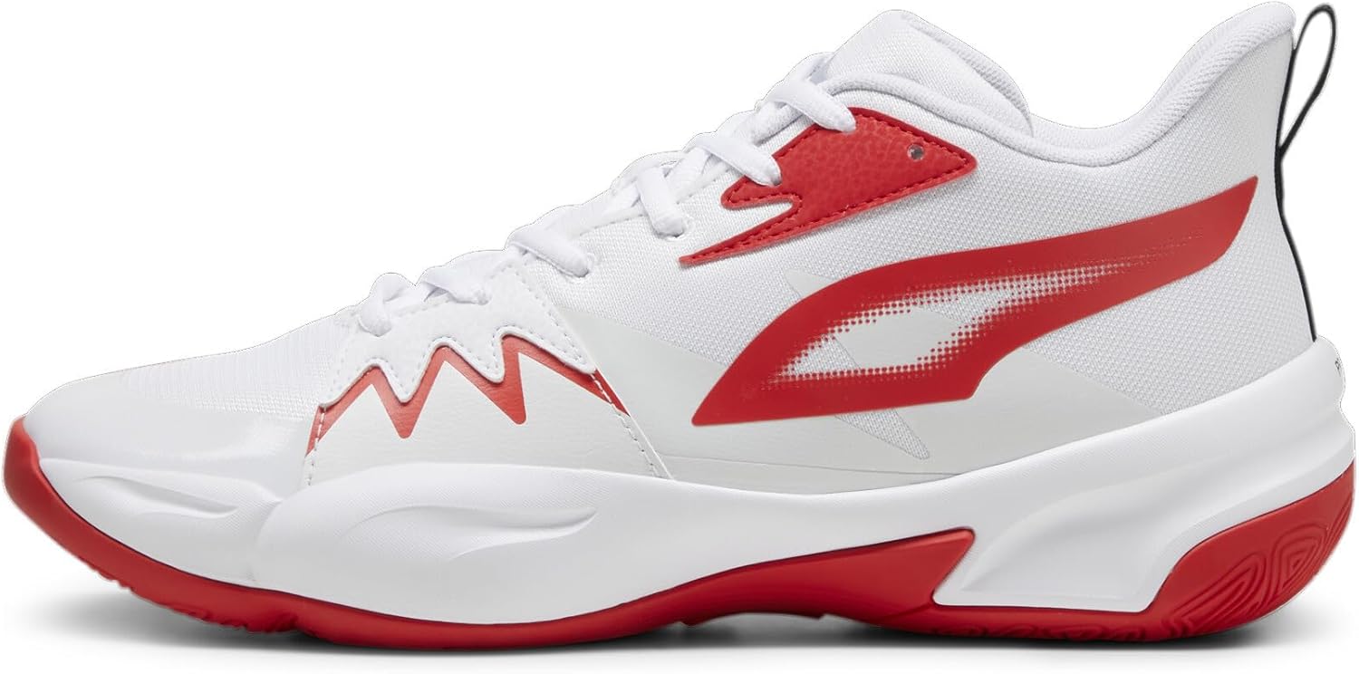 PUMA Men's Genetics Basketball Shoes, Black-for All Time Red, 14