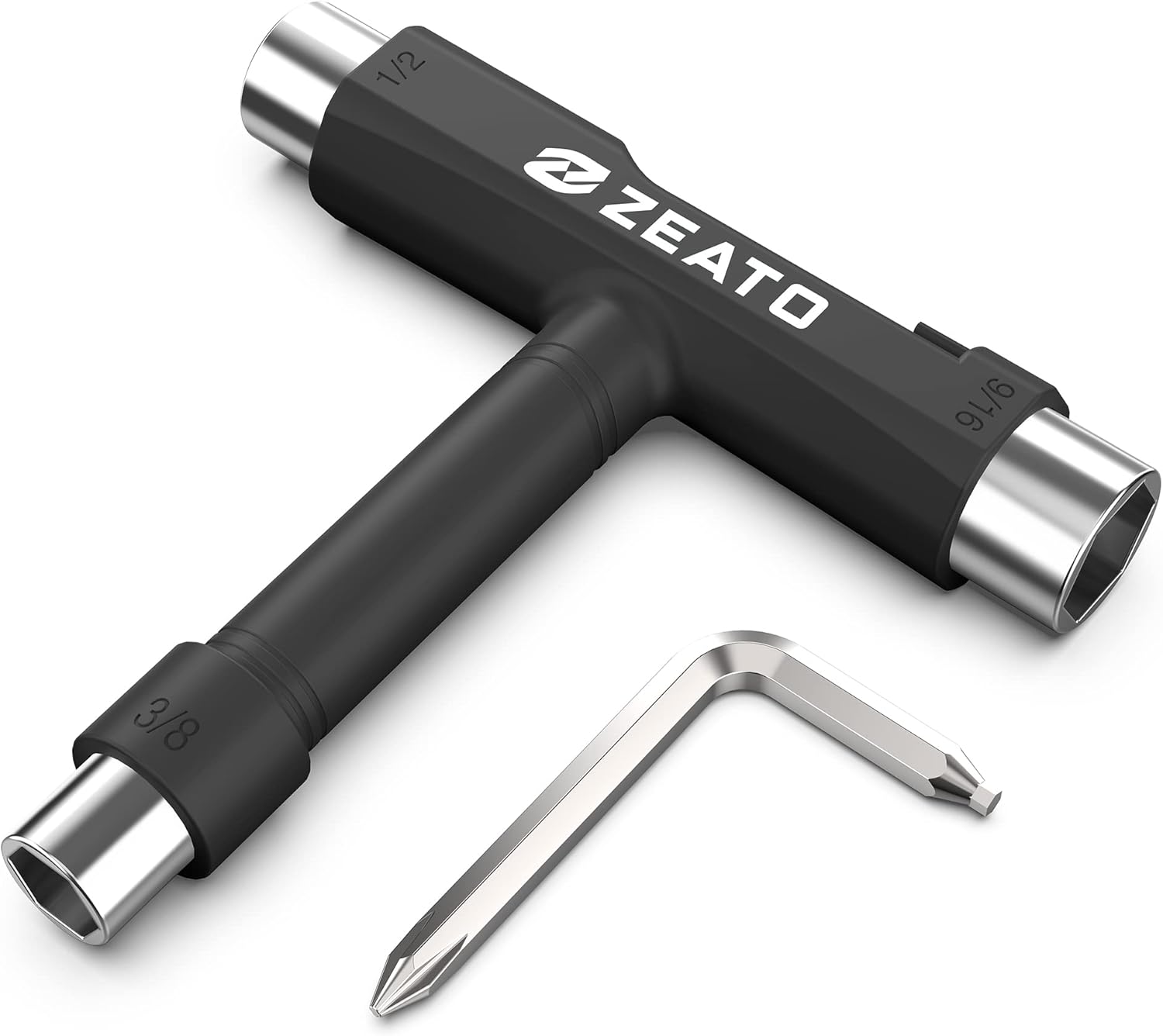 All-in-One Skate Tools Multi-Function Portable Skateboard T Tool Accessory with T-Type Allen Key and L-Type Phillips Head Wrench Screwdriver