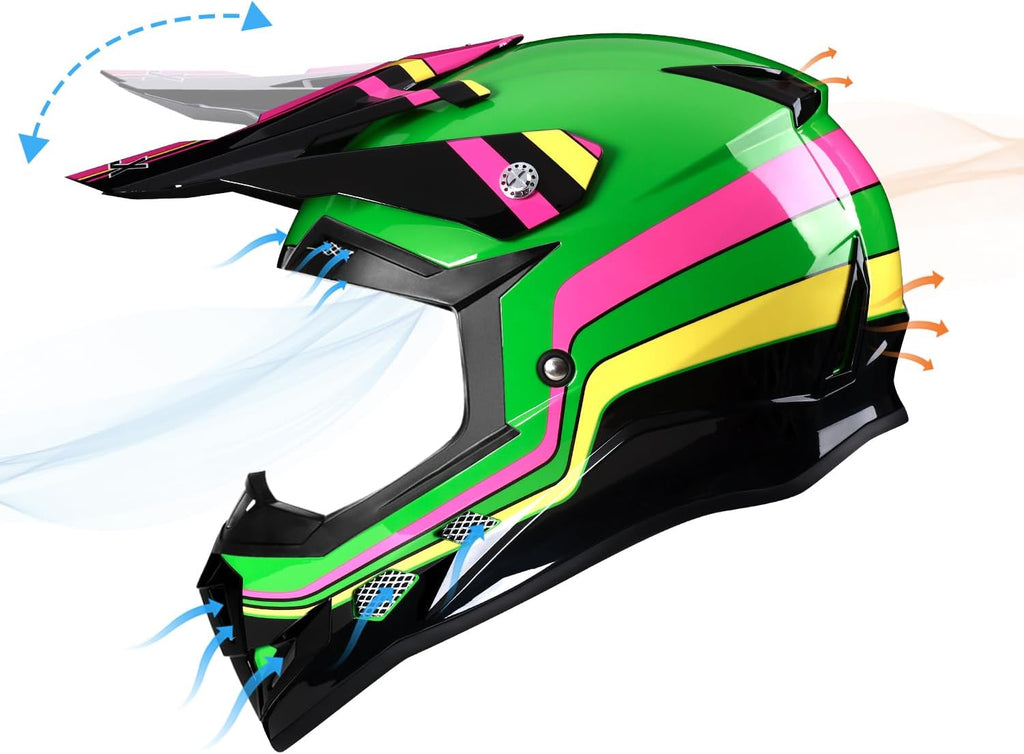 GLX GX623 Youth ATV/Dirt Bike Helmet Combo - Matte Black, Large - DOT