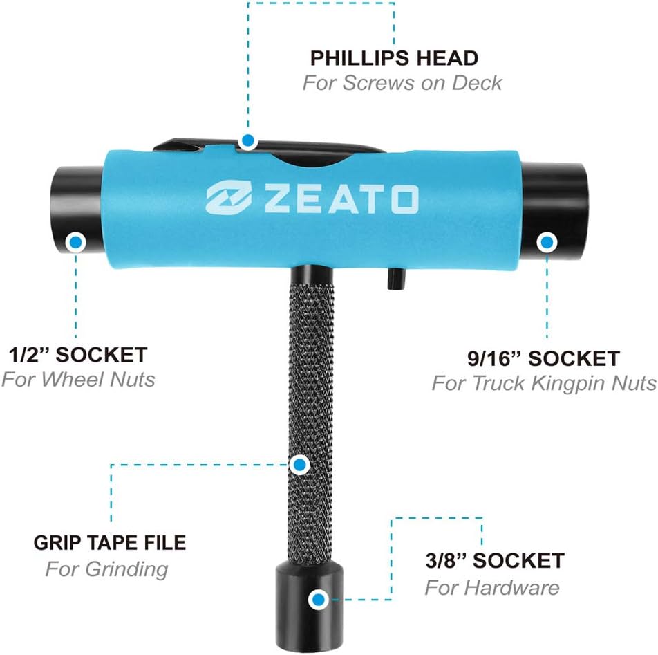 All-in-One Skate Tools Multi-Function Portable Skateboard T Tool Accessory with T-Type Allen Key and L-Type Phillips Head Wrench Screwdriver