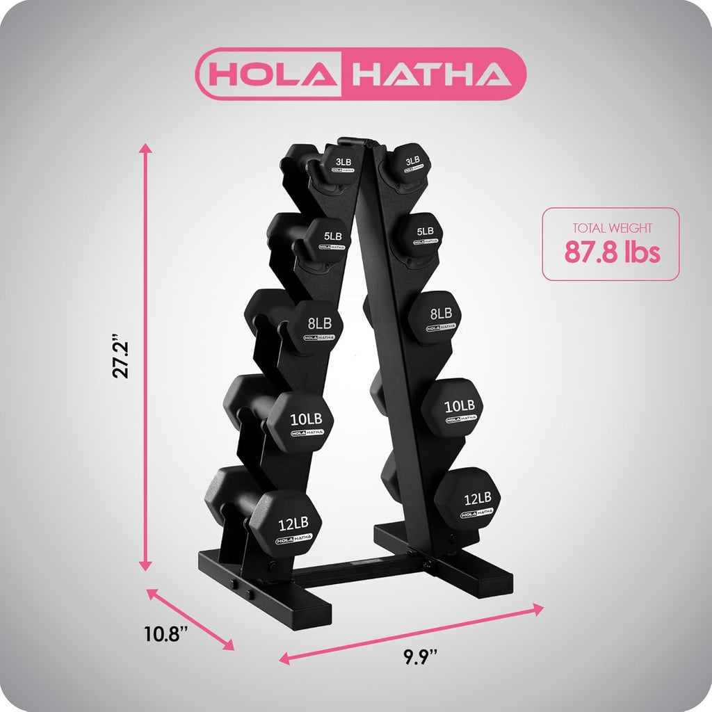 HolaHatha Neoprene Dumbbell Free Hand Weight Set with Rack, Ideal for Home Exercises to Gain Tone and Definition