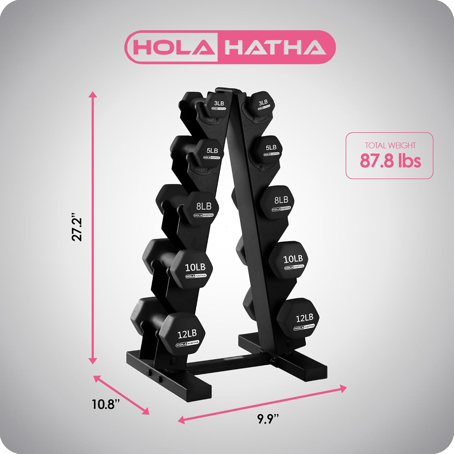 HolaHatha Neoprene Dumbbell Free Hand Weight Set with Rack, Ideal for Home Exercises to Gain Tone and Definition