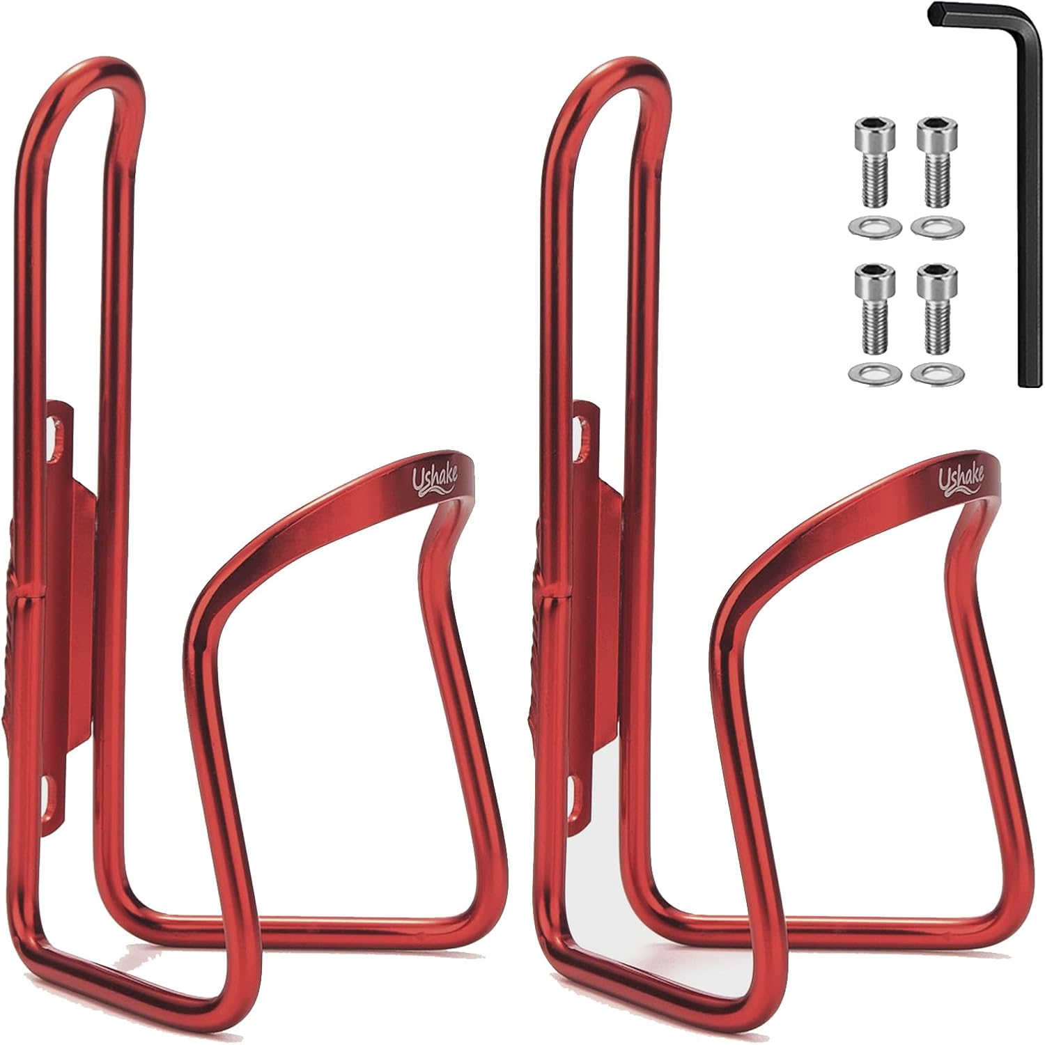 USHAKE Water Bottle Cages, Basic MTB Bike Bicycle Alloy Aluminum Lightweight Water Bottle Holder Cages Brackets(2 Pack- Drilled Holes Required)