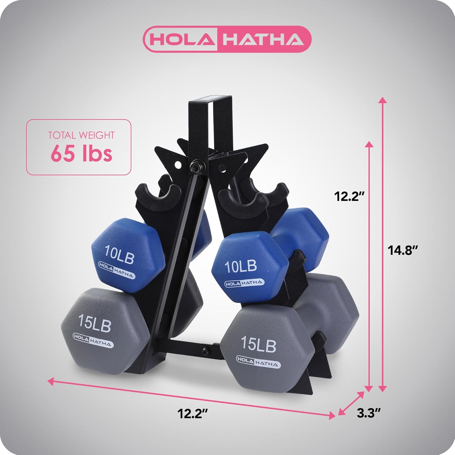 HolaHatha Neoprene Dumbbell Free Hand Weight Set with Rack, Ideal for Home Exercises to Gain Tone and Definition