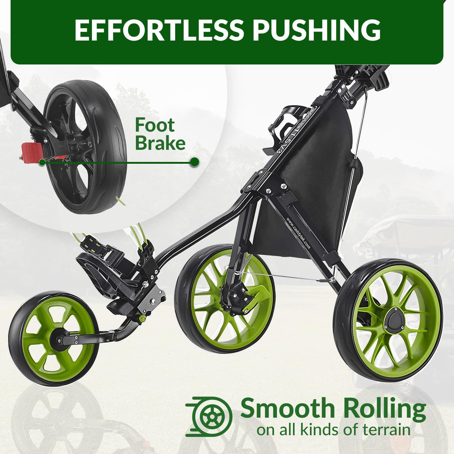 CaddyTek 3 Wheel Golf Push Cart - Lightweight, Close Folding Push Pull Caddy Cart, Easy to Open - CaddyLite 11.5 V3