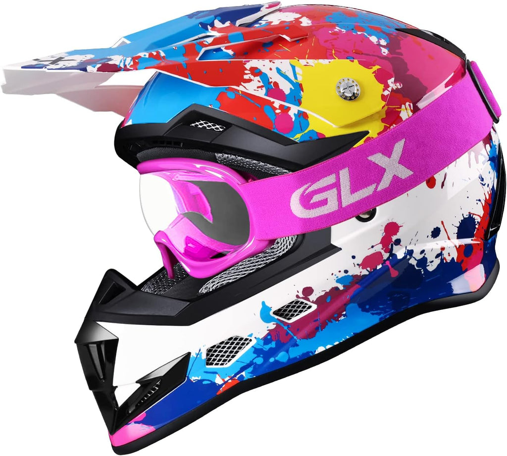 GLX GX623 Youth ATV/Dirt Bike Helmet Combo - Matte Black, Large - DOT