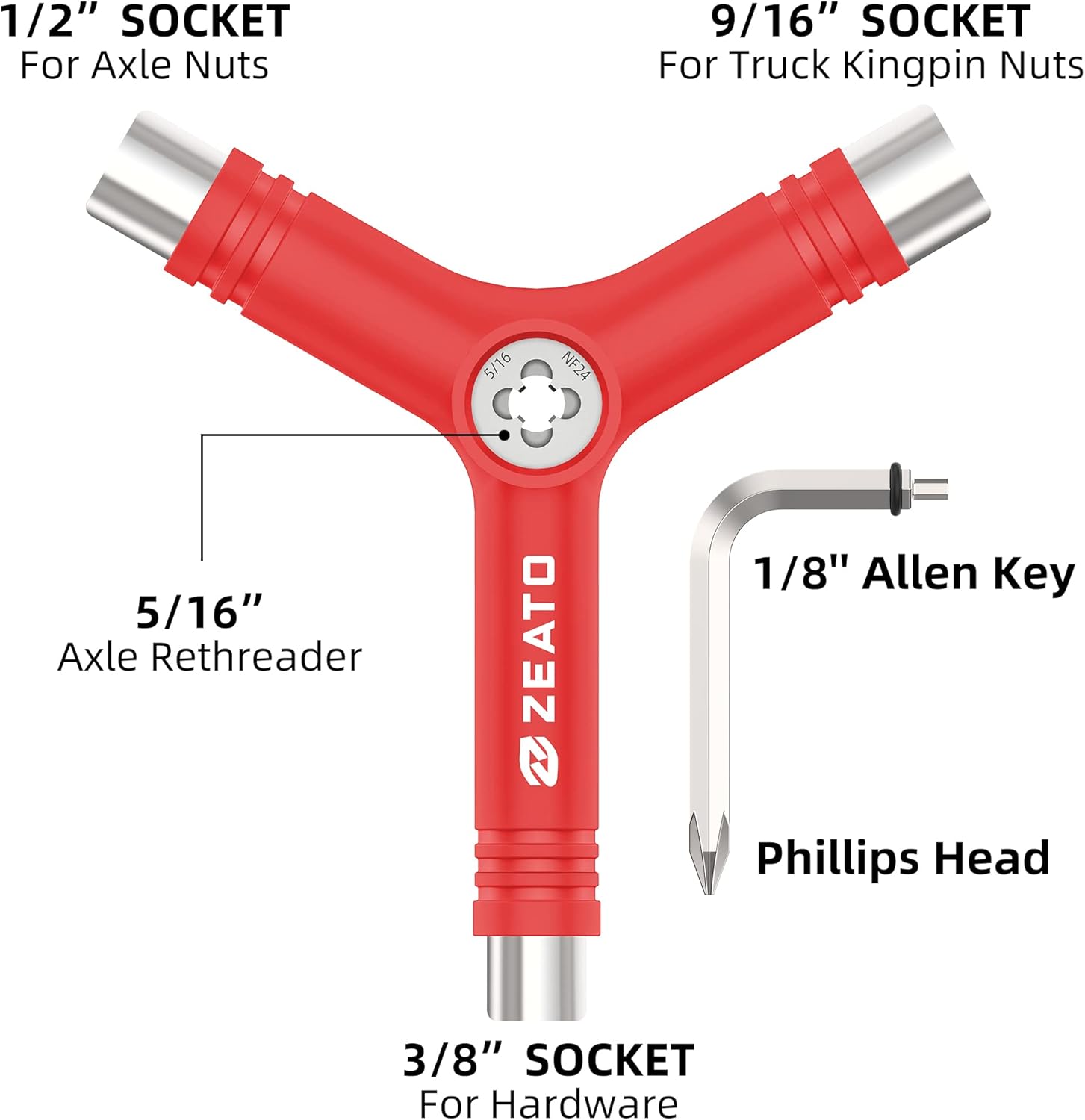 All-in-One Skate Tools Multi-Function Portable Skateboard T Tool Accessory with T-Type Allen Key and L-Type Phillips Head Wrench Screwdriver