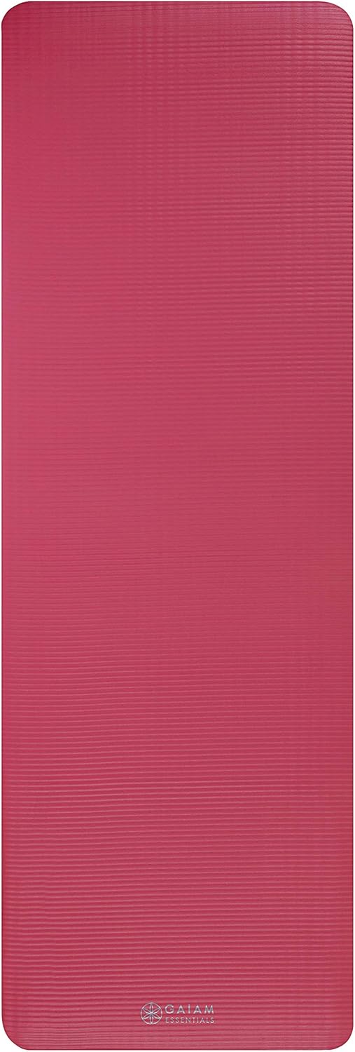 Gaiam Essentials Thick Yoga Mat Fitness & Exercise Mat with Easy-Cinch Yoga Mat Carrier Strap, 72"L x 24"W x 2/5 Inch Thick