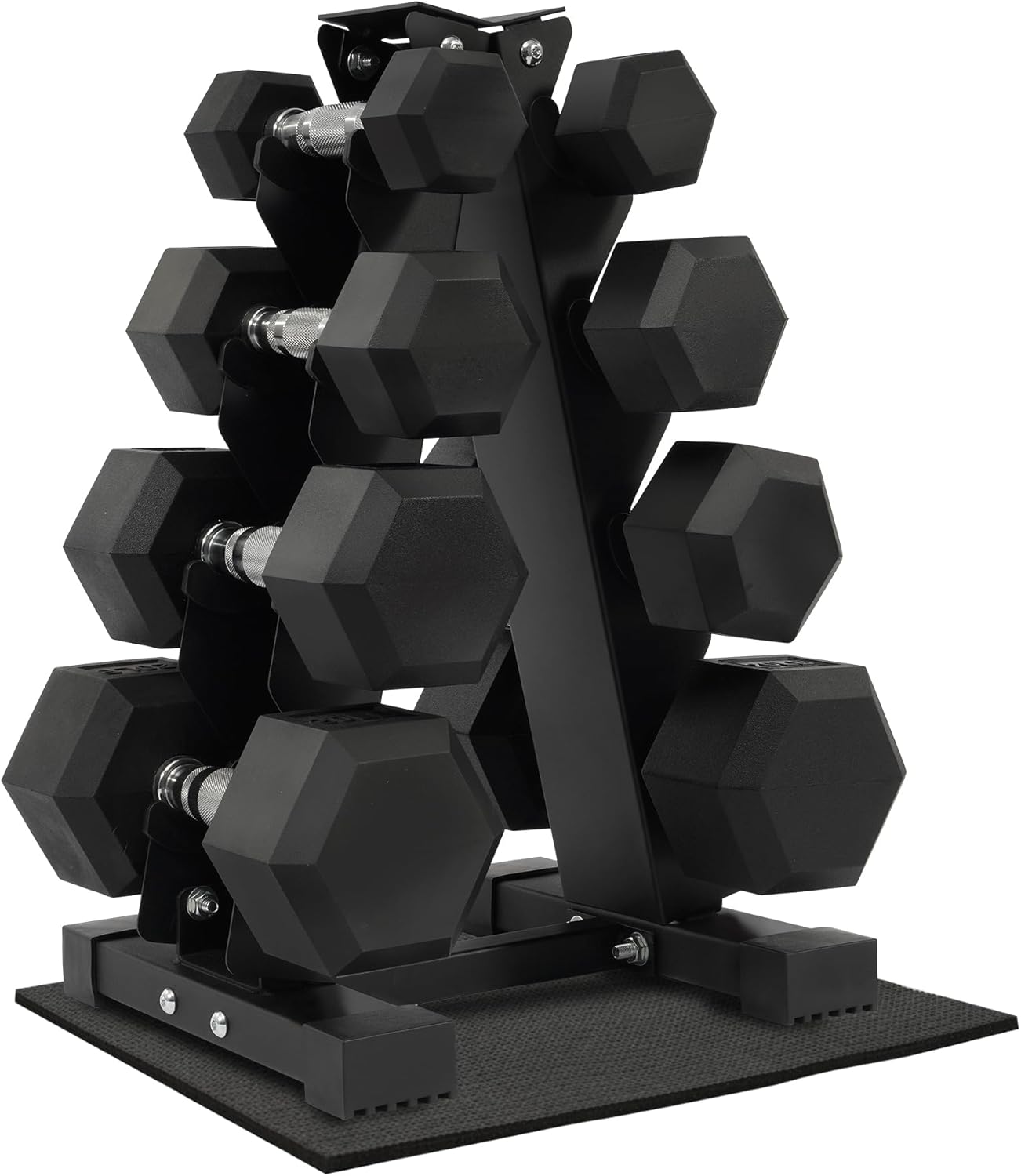 Fitvids Rubber Encased Hex Dumbbell Set with Rack, 5-20LB or 5-25LB Hand Weights with Anti-Slip Grip for Exercise & Fitness, Dumbbell Weights Set for Home Gym, 100LB or 150LB Set Options