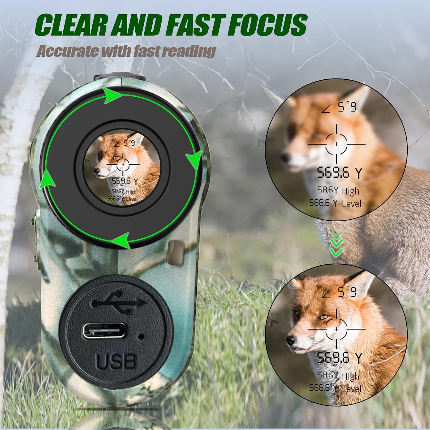 Hunting Laser Rangefinder with Rechargeable Battery 1000 Yards Hunting Range Finder with Target Acquisition Technology Easy-to-Use Clear Accurate Rangefinders for Hunters