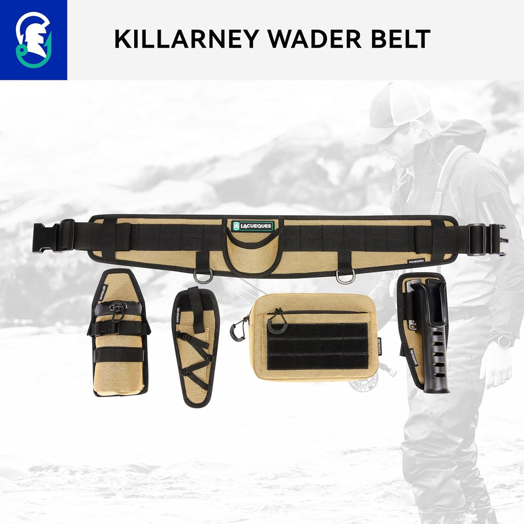 Professional Fishing Belt set Wade Tackle Belt Kit–Detachable Bait/Pliers Pouches, Rod Holder, Insulated Cup Pocket, Multi-Hook Design