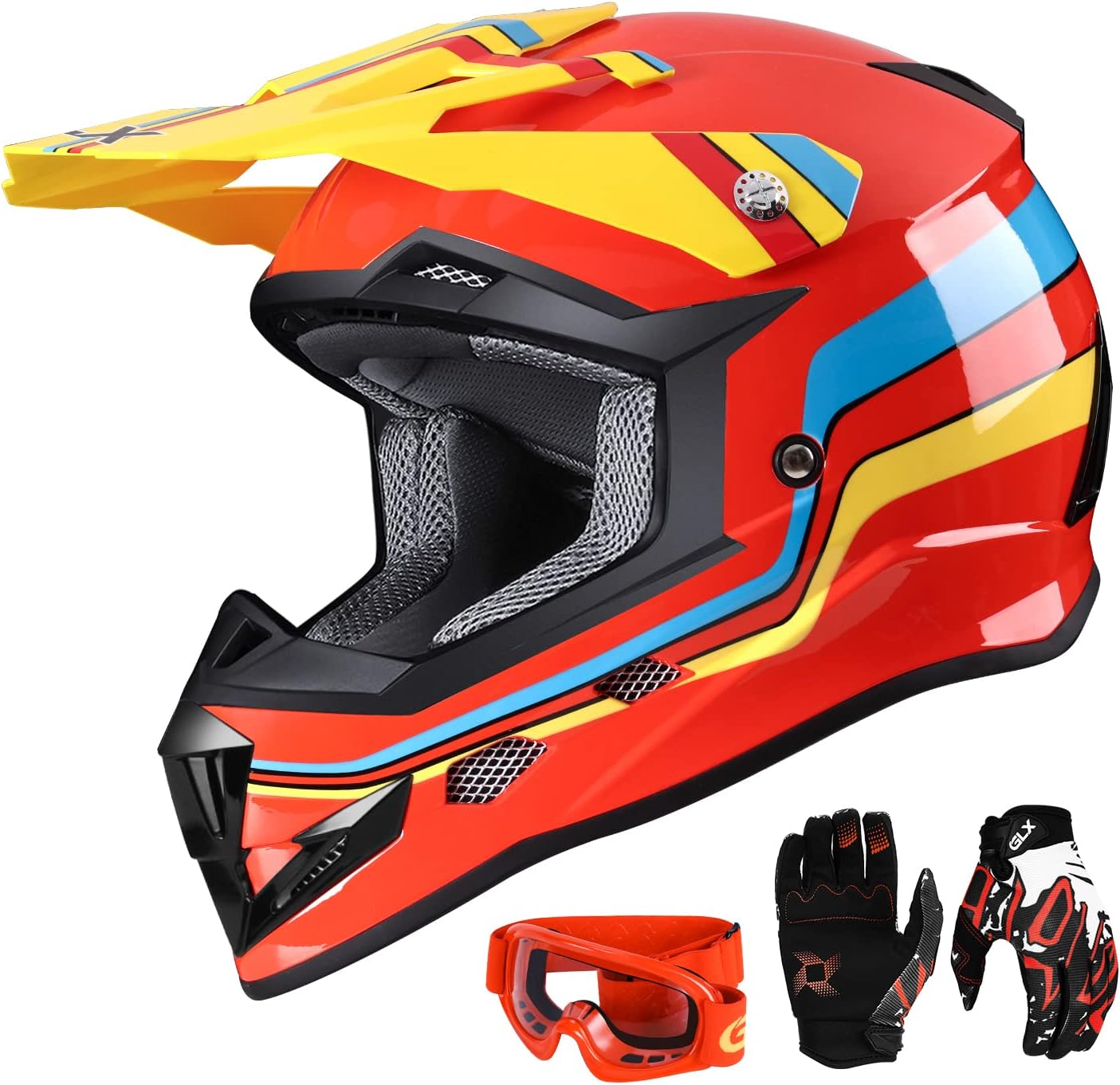 GLX GX623 Youth ATV/Dirt Bike Helmet Combo - Matte Black, Large - DOT