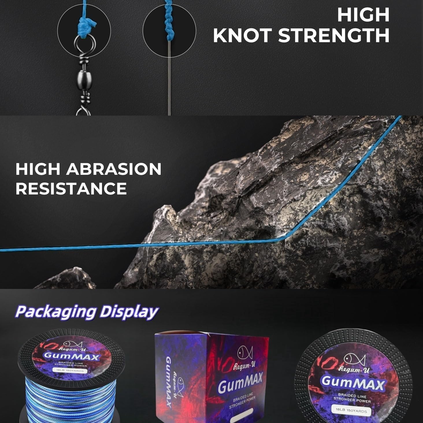 GumMAX 545/1093/1640yds 5-100LB 8X Braided Fishing Line Abrasion Resistant Superline Zero Stretch & Smaller Diameter Confuse & Never Fade in Saltwater and Freshwater