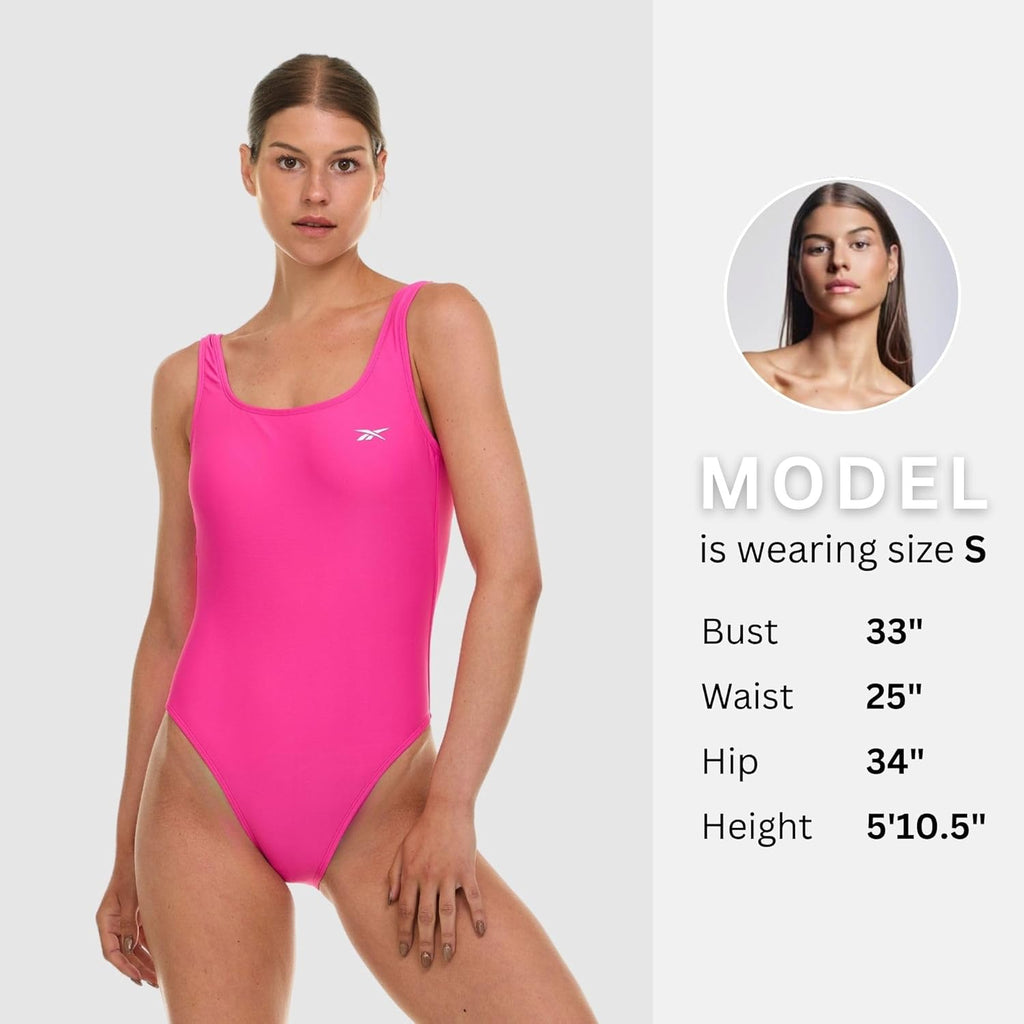 Reebok One Piece Swimsuit Women, Scoop Back High Cut Womens Bathing Suits One Piece, Ladies Athletic Backless Swim Suit