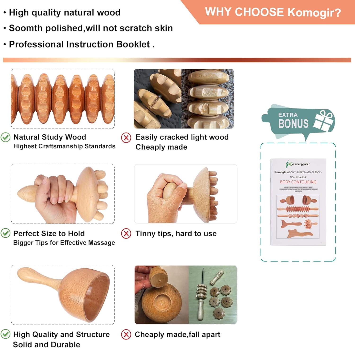 Wood Therapy Massage Tools 5-in-1 Lymphatic Drainage Massager Maderoterapia Kit Wooden Massager Body Sculpting Tools for Muscle Pain Relief, Anti-Cellulite, Body Contouring and Shaping