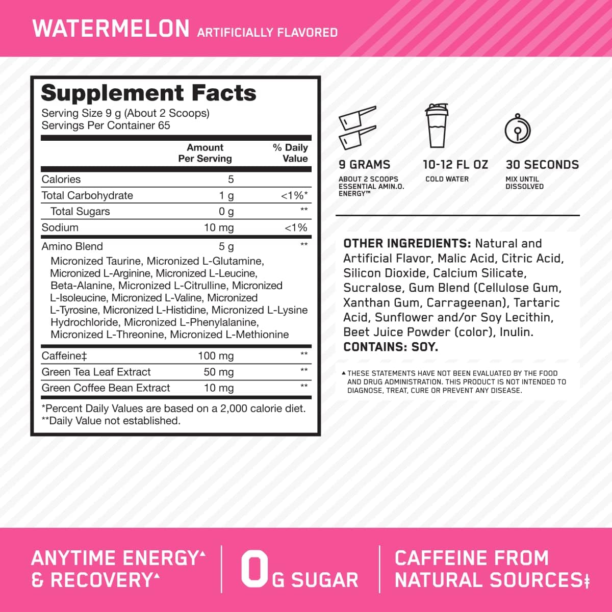 Optimum Nutrition Amino Energy - Pre Workout with Green Tea, BCAA, Amino Acids, Keto Friendly, Green Coffee Extract, Energy Powder - Orange Cooler, 65 Servings (Packaging May Vary)