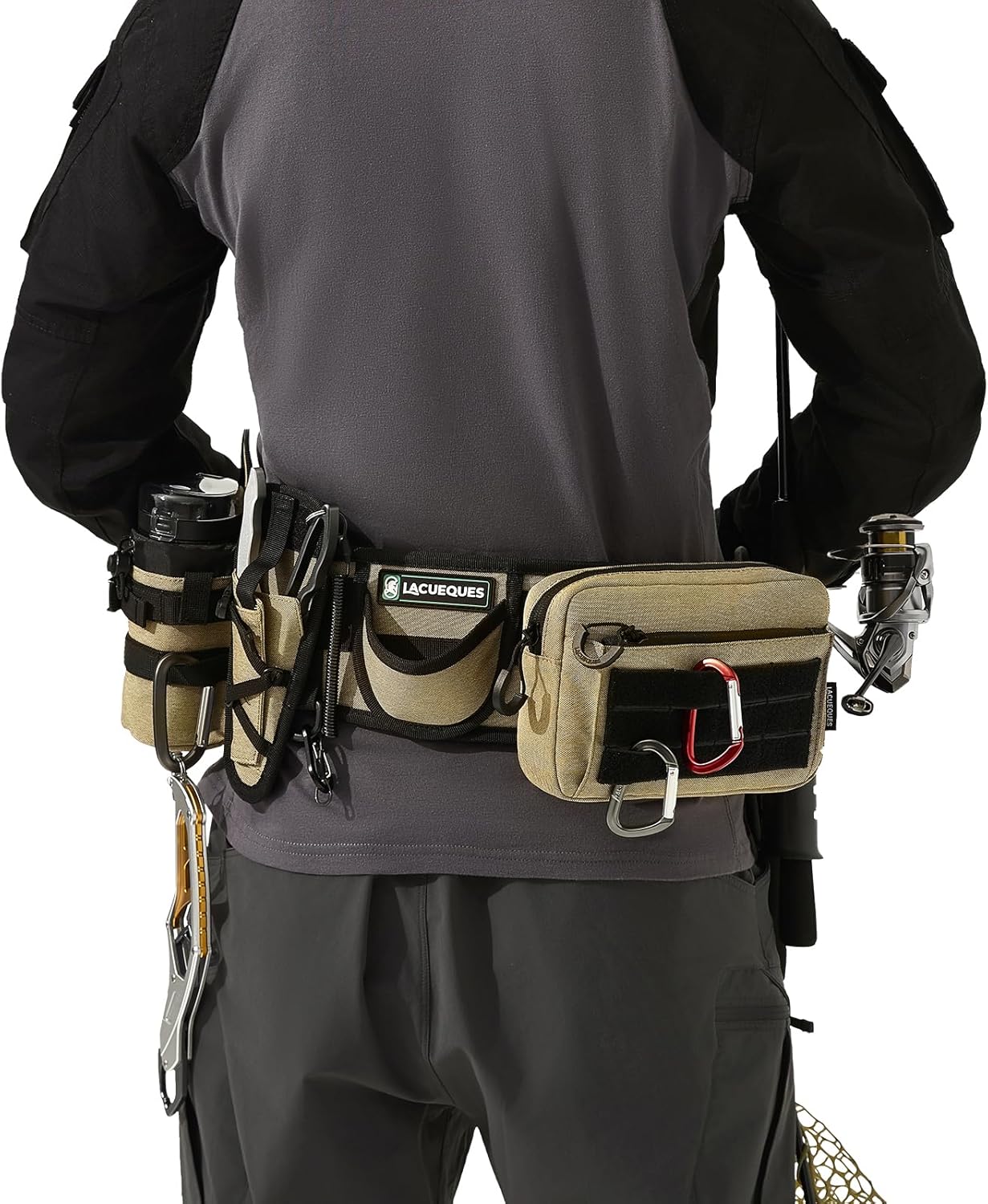 Professional Fishing Belt set Wade Tackle Belt Kit–Detachable Bait/Pliers Pouches, Rod Holder, Insulated Cup Pocket, Multi-Hook Design