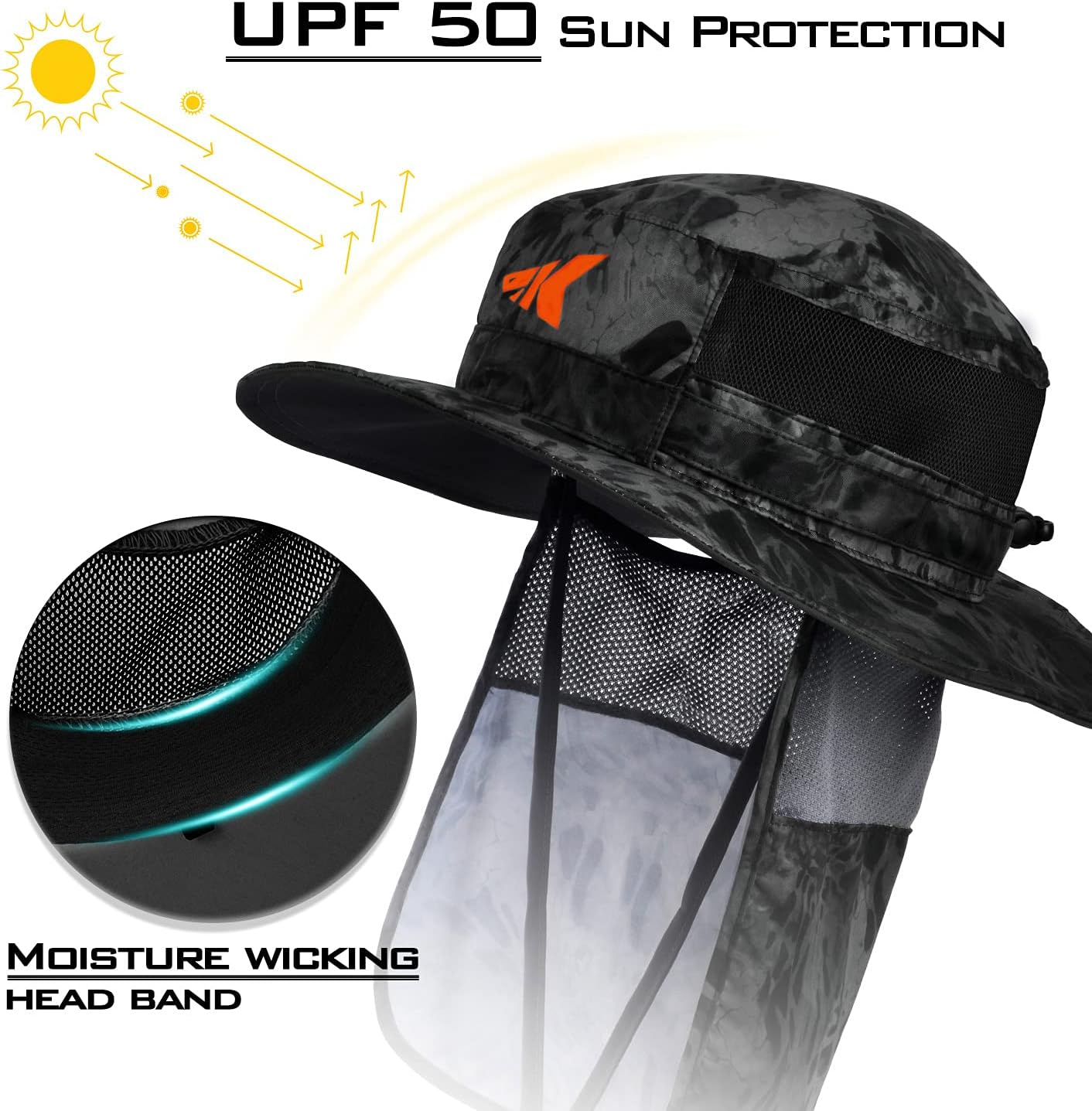 KastKing UPF 50 Boonie Hat Fishing Hat with Removable Neck Flap Sun Hats for Men