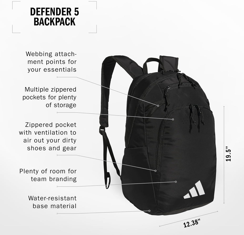 adidas Defender 5 Team Sports Backpack (33L) Durable Large Athletic Gym Laptop Travel Bag, Royal Blue, One Size