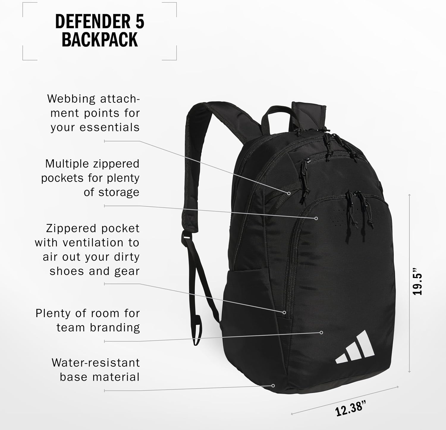 adidas Defender 5 Team Sports Backpack (33L) Durable Large Athletic Gym Laptop Travel Bag, Royal Blue, One Size
