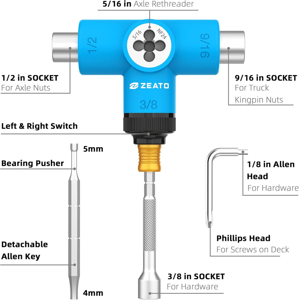 All-in-One Skate Tools Multi-Function Portable Skateboard T Tool Accessory with T-Type Allen Key and L-Type Phillips Head Wrench Screwdriver