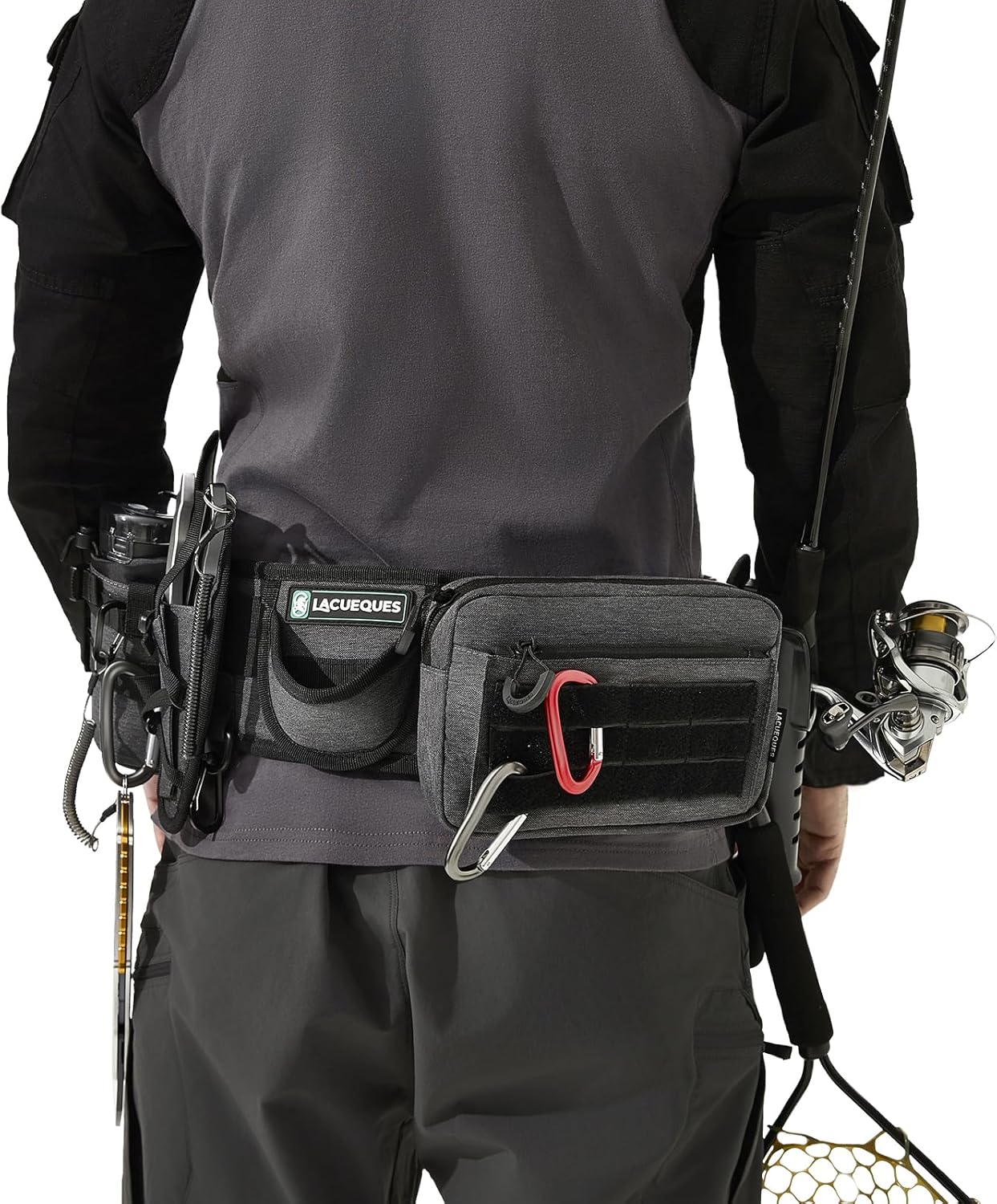 Professional Fishing Belt set Wade Tackle Belt Kit–Detachable Bait/Pliers Pouches, Rod Holder, Insulated Cup Pocket, Multi-Hook Design