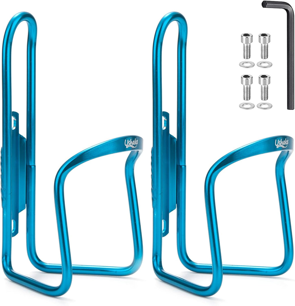 USHAKE Water Bottle Cages, Basic MTB Bike Bicycle Alloy Aluminum Lightweight Water Bottle Holder Cages Brackets(2 Pack- Drilled Holes Required)