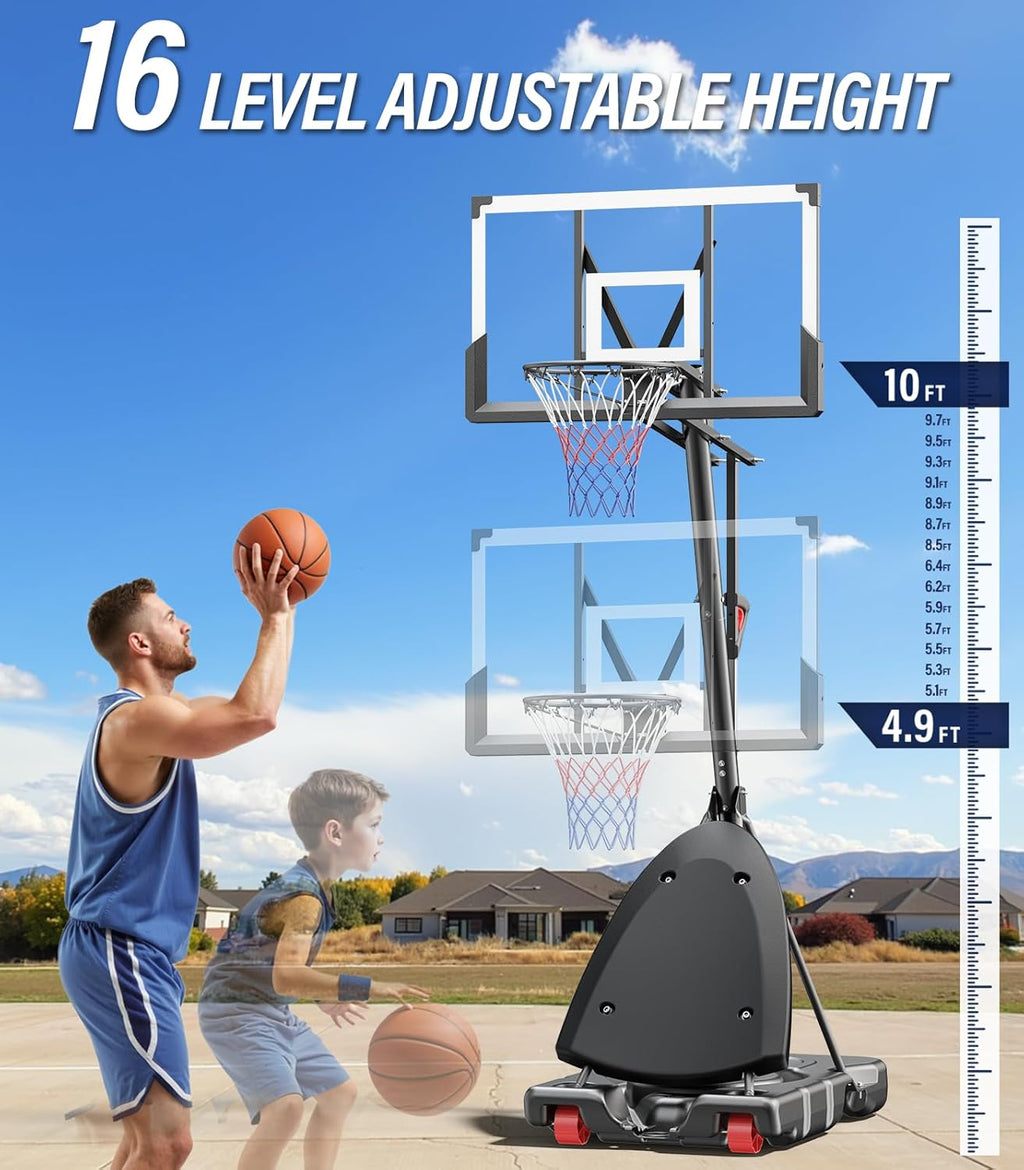Basketball Hoop Outdoor, 4.4-10 ft Adjustable Height, Portable Basketball Hoop Goal System for Kids Teens and Adults, Weather-Resistant Heavy Base and 45 Inch Shatterproof Backboard