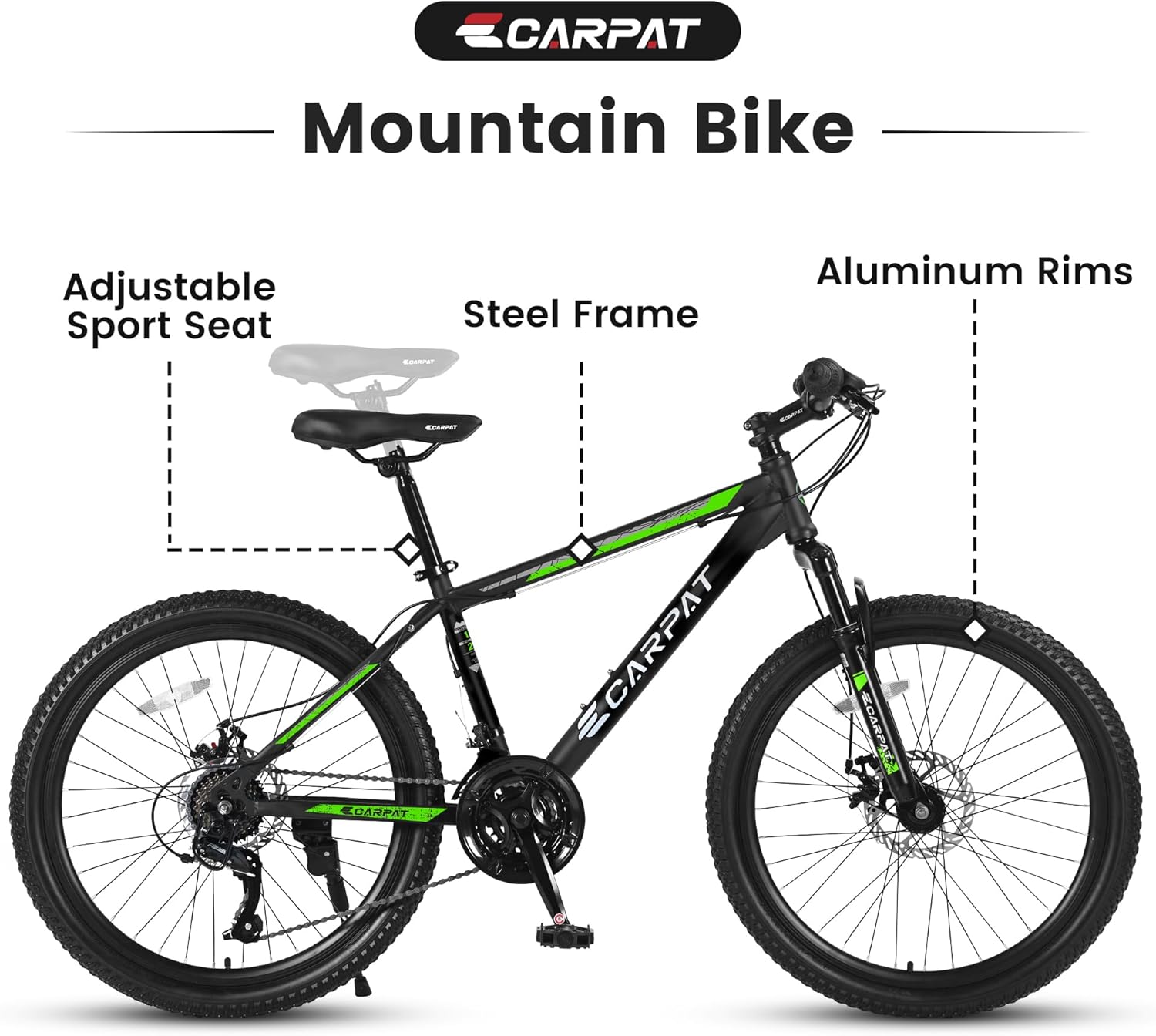 Ecarpat 24/26/27.5 Inch Mountain Bike, Dual/Front Suspension Mens Mountain Bike with 21 Speeds High-Carbon Steel Frame and Disc/V Brakes, Adult Sport Bicycle for Trail Snow Commuter City Road