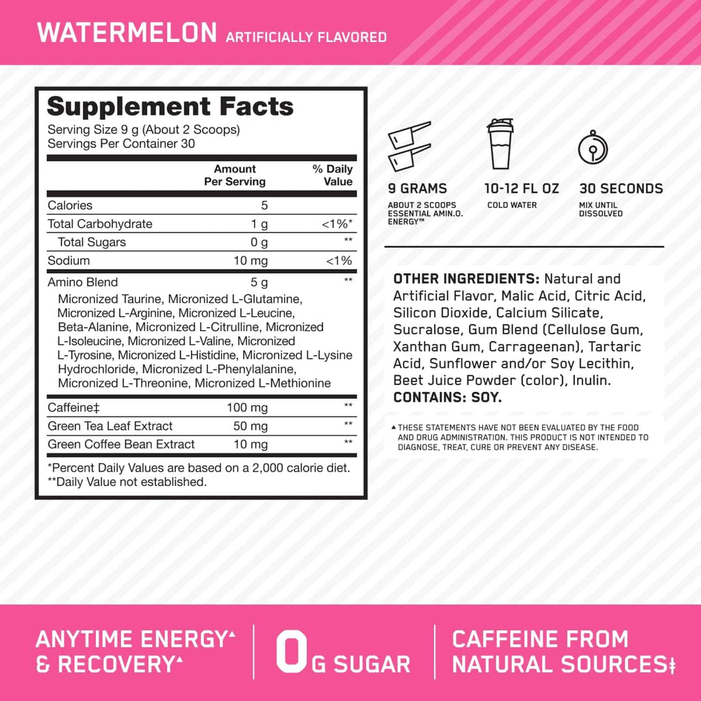 Optimum Nutrition Amino Energy - Pre Workout with Green Tea, BCAA, Amino Acids, Keto Friendly, Green Coffee Extract, Energy Powder - Orange Cooler, 65 Servings (Packaging May Vary)