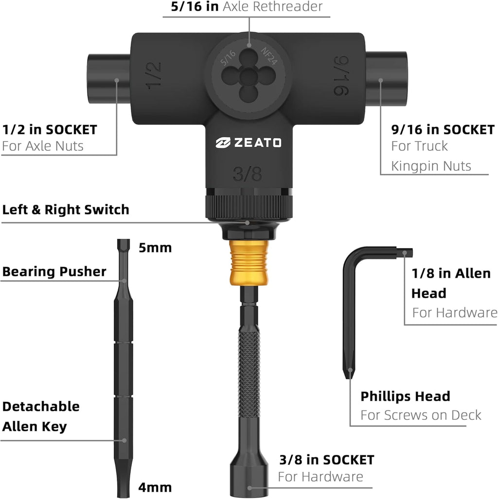 All-in-One Skate Tools Multi-Function Portable Skateboard T Tool Accessory with T-Type Allen Key and L-Type Phillips Head Wrench Screwdriver
