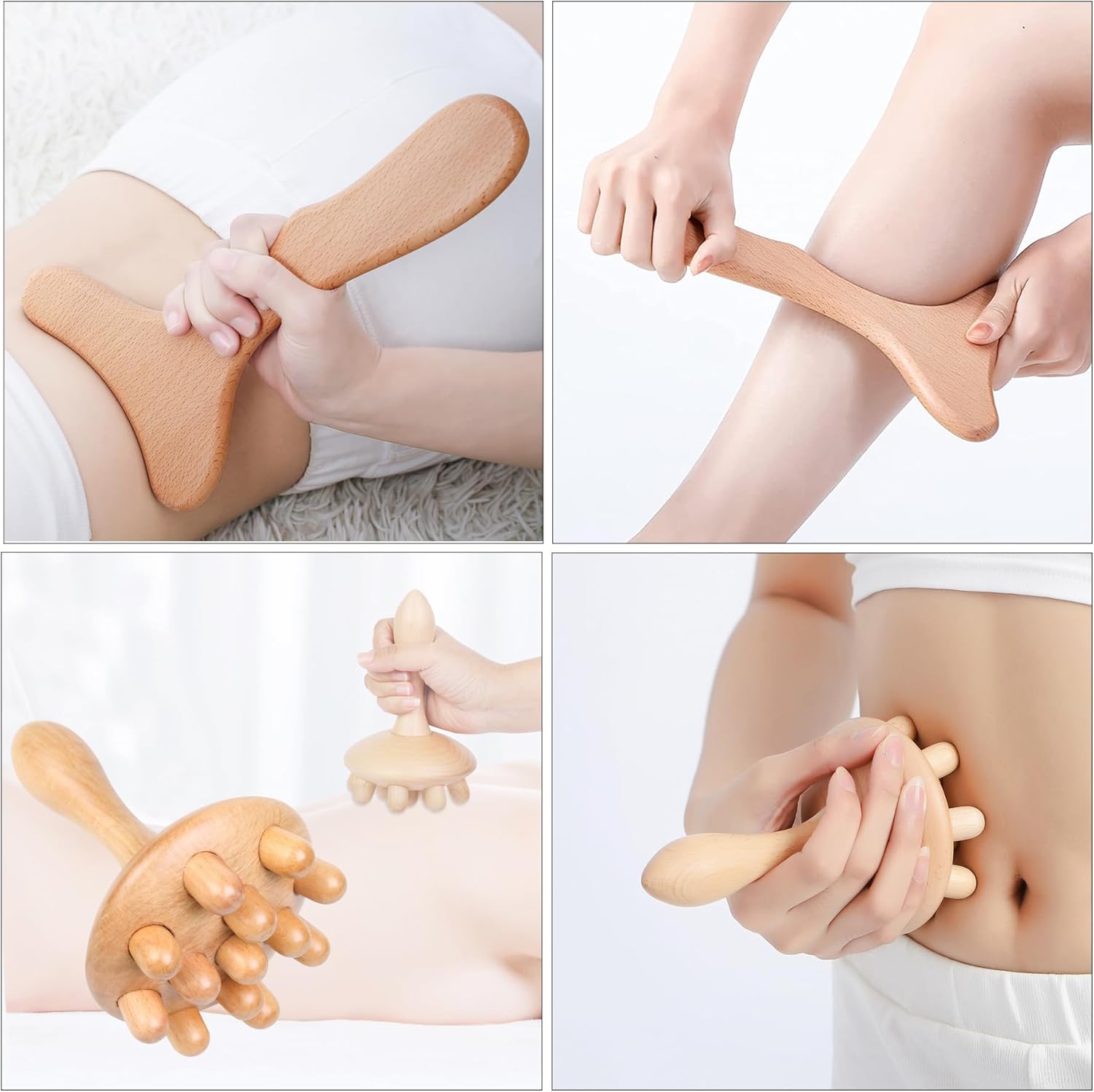 Wood Therapy Massage Tools 5-in-1 Lymphatic Drainage Massager Maderoterapia Kit Wooden Massager Body Sculpting Tools for Muscle Pain Relief, Anti-Cellulite, Body Contouring and Shaping