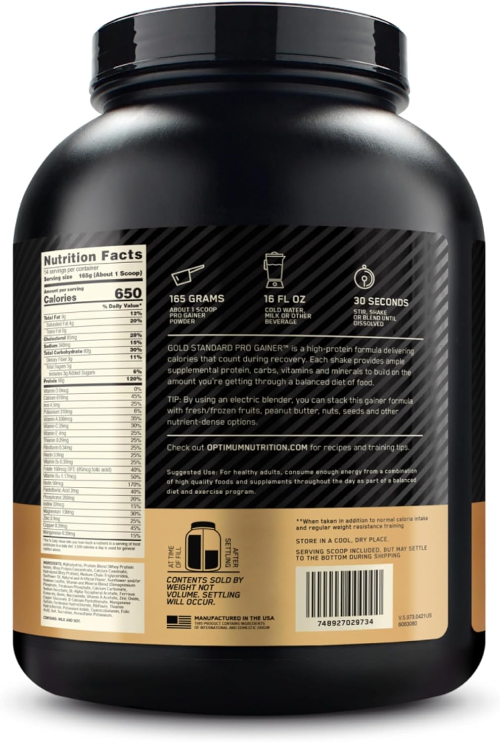 Optimum Nutrition Gold Standard Pro Gainer, Weight Gainer Protein Powder, Double Chocolate, 10.19 Pounds (Packaging May Vary)