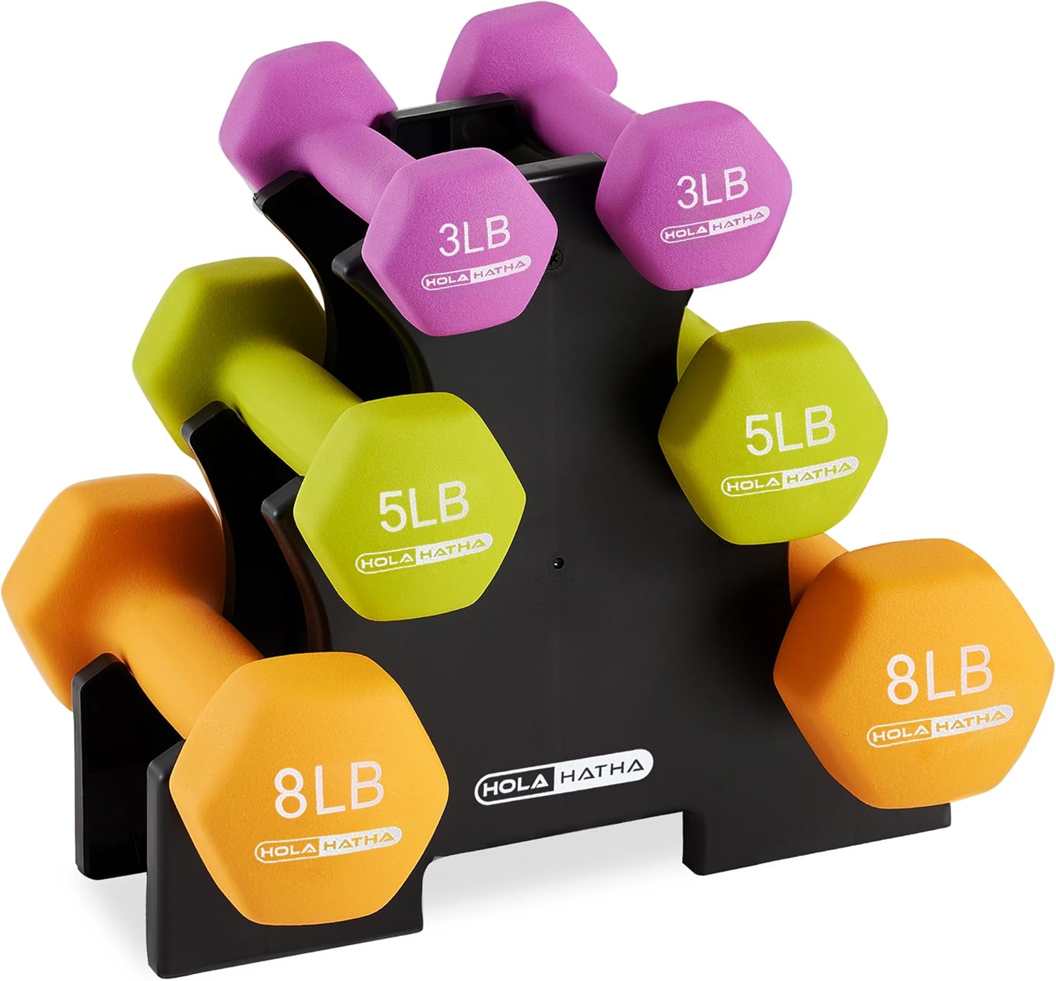 HolaHatha Neoprene Dumbbell Free Hand Weight Set with Rack, Ideal for Home Exercises to Gain Tone and Definition