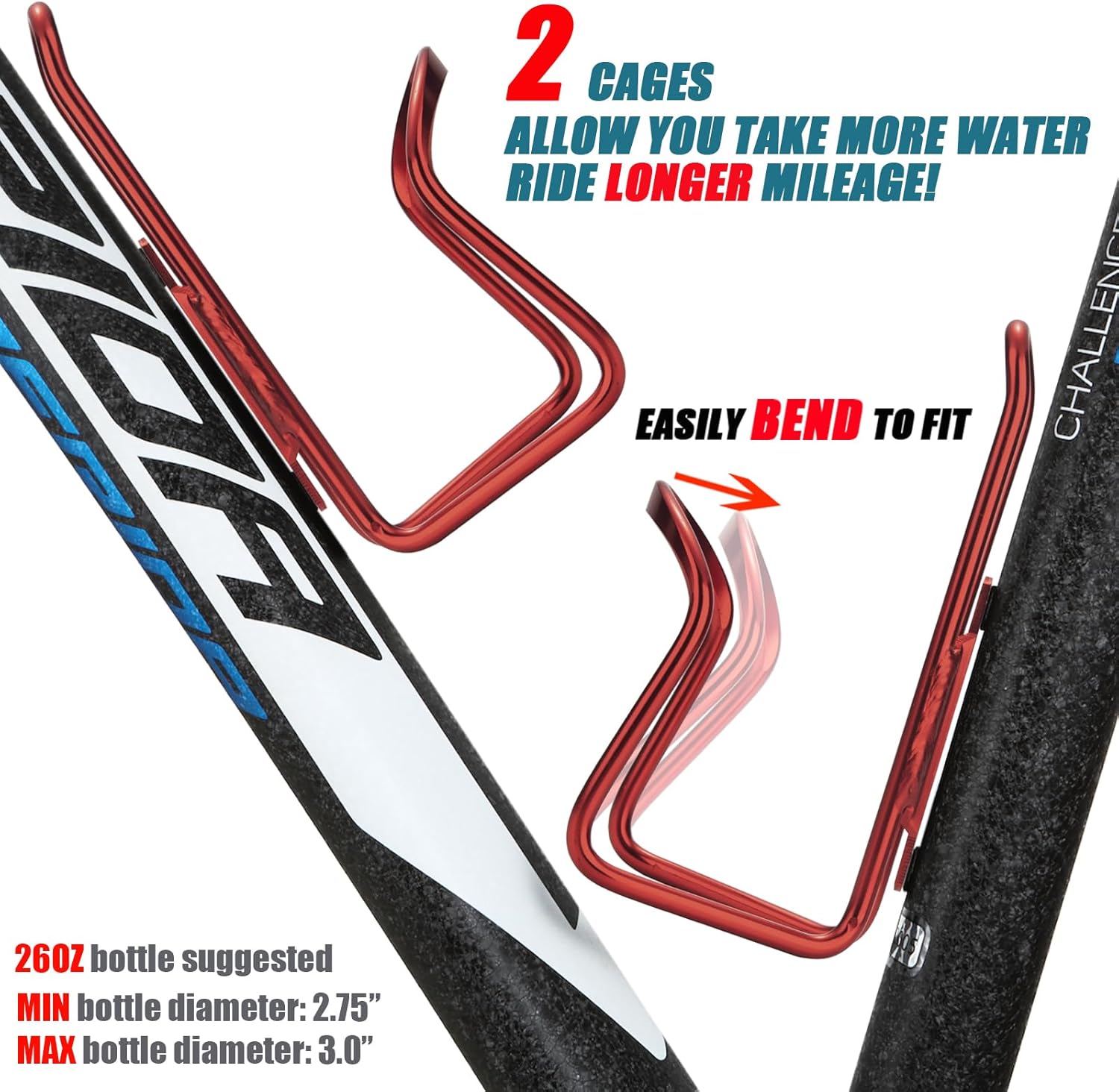 USHAKE Water Bottle Cages, Basic MTB Bike Bicycle Alloy Aluminum Lightweight Water Bottle Holder Cages Brackets(2 Pack- Drilled Holes Required)