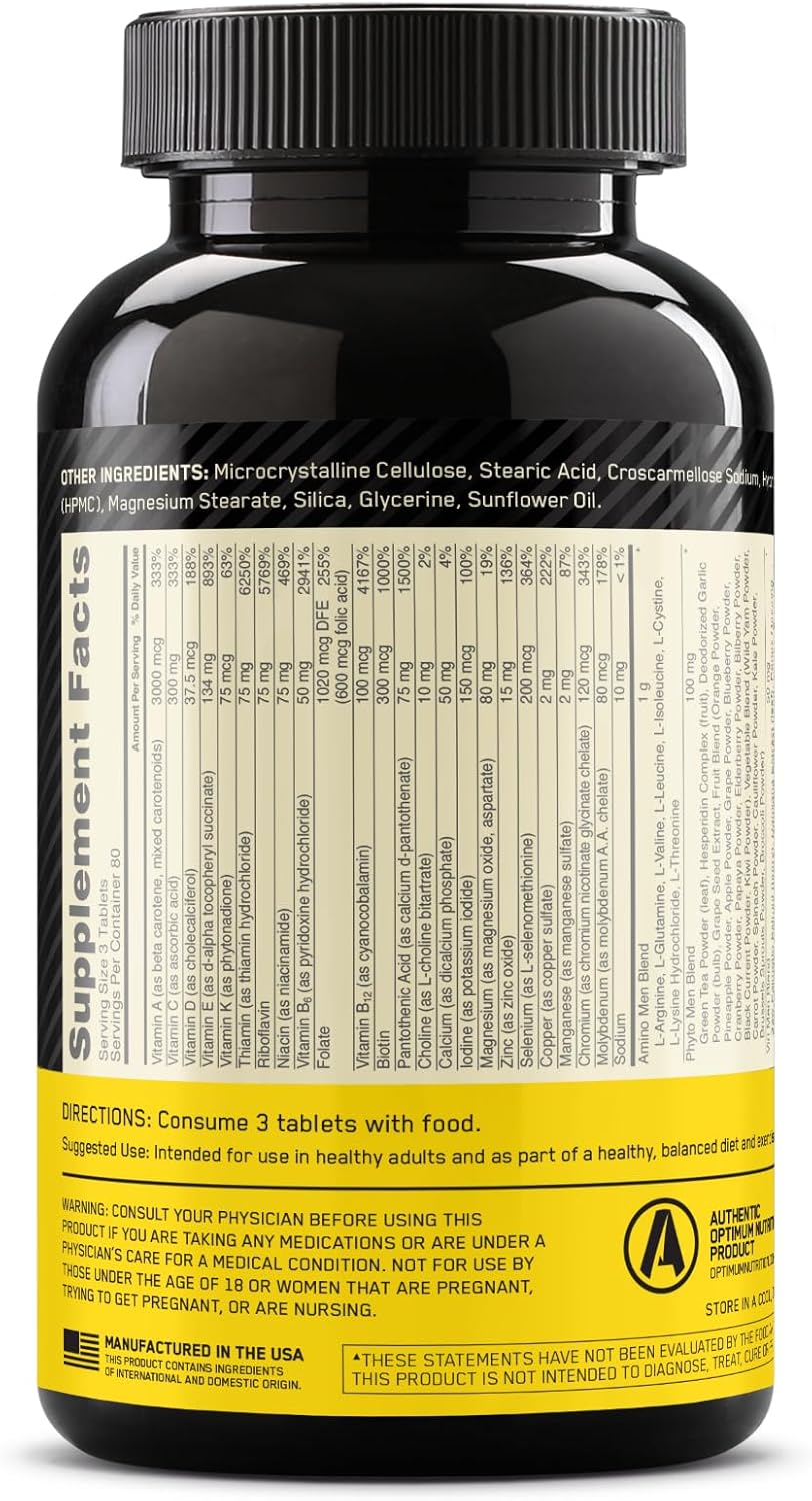 Optimum Nutrition Opti-Men Daily Multivitamin for Men, Immune Support Supplement with Amino Acids, 80 Day Supply, 240 Count, (Packaging May Vary)