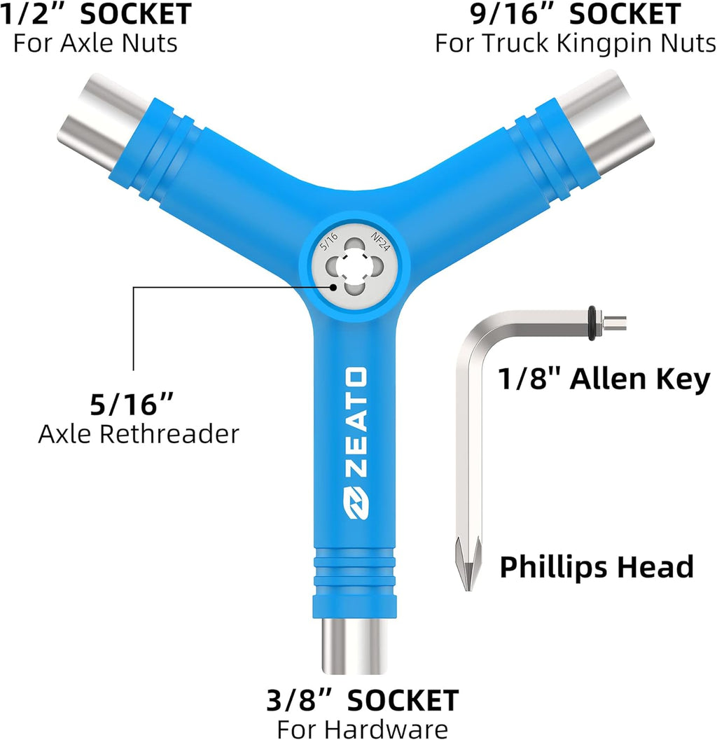 All-in-One Skate Tools Multi-Function Portable Skateboard T Tool Accessory with T-Type Allen Key and L-Type Phillips Head Wrench Screwdriver