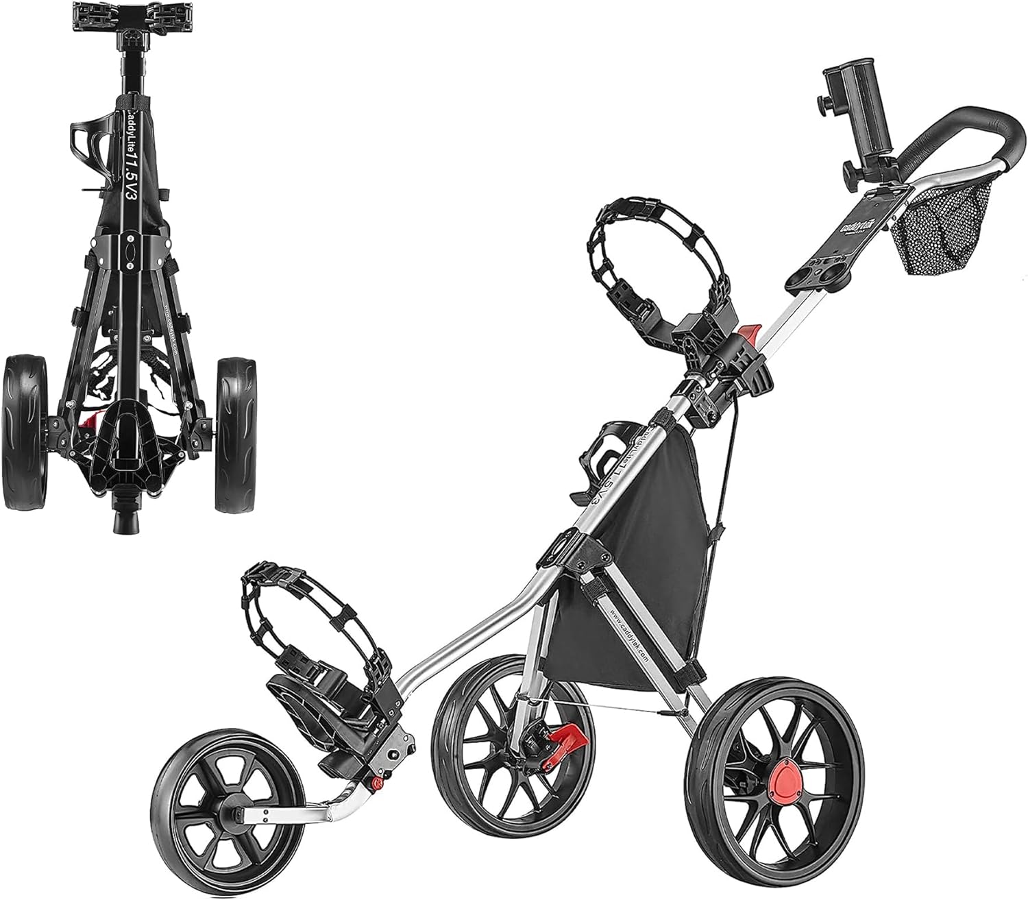 CaddyTek 3 Wheel Golf Push Cart - Lightweight, Close Folding Push Pull Caddy Cart, Easy to Open - CaddyLite 11.5 V3