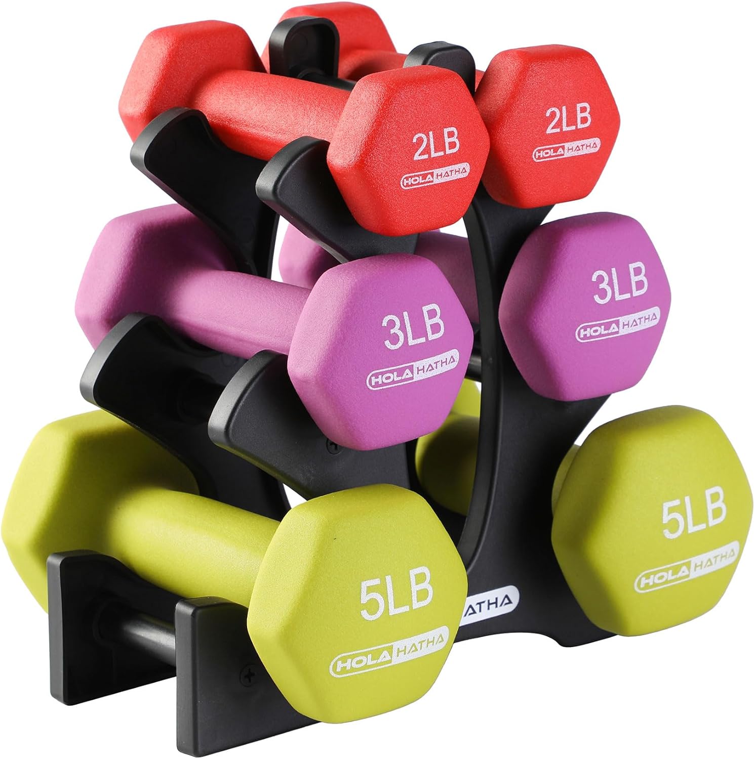 HolaHatha Neoprene Dumbbell Free Hand Weight Set with Rack, Ideal for Home Exercises to Gain Tone and Definition