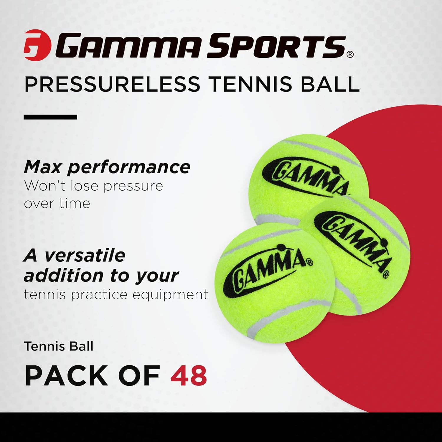 GAMMA Sports Pressureless Tennis Balls Box - Ideal for Practice, Teaching, and Training with High-Visbility Felt - Indoor and Outdoor Court Play - 48 and 75 Pack Sizes