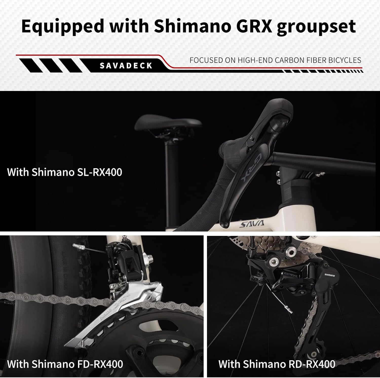 SAVADECK Carbon Gravel Bike - T800 Carbon Frame & Fork, Shimano GRX400 2x10-Speed Groupset, Hydraulic Disc Brakes, 700C x 40mm Tires - Lightweight Design for Road & Off-Road Adventures