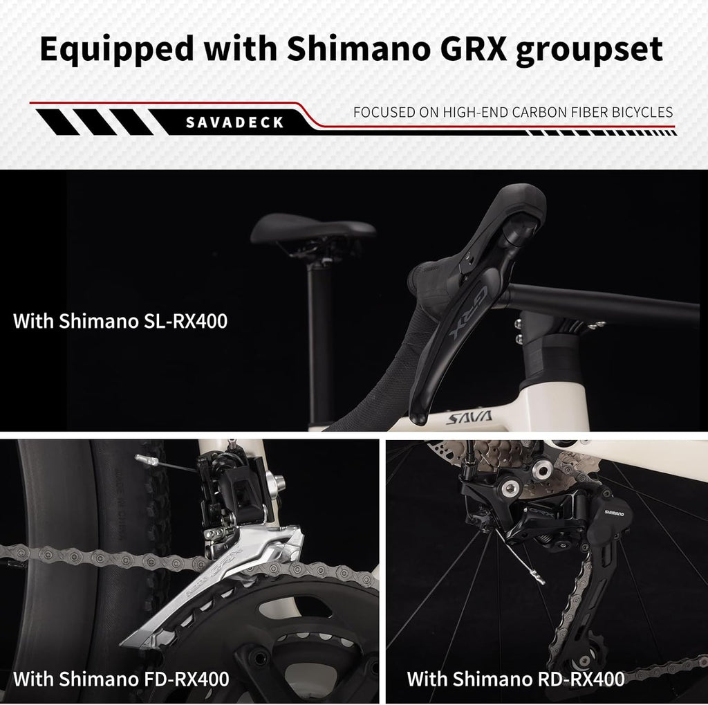 SAVADECK Carbon Gravel Bike - T800 Carbon Frame & Fork, Shimano GRX400 2x10-Speed Groupset, Hydraulic Disc Brakes, 700C x 40mm Tires - Lightweight Design for Road & Off-Road Adventures
