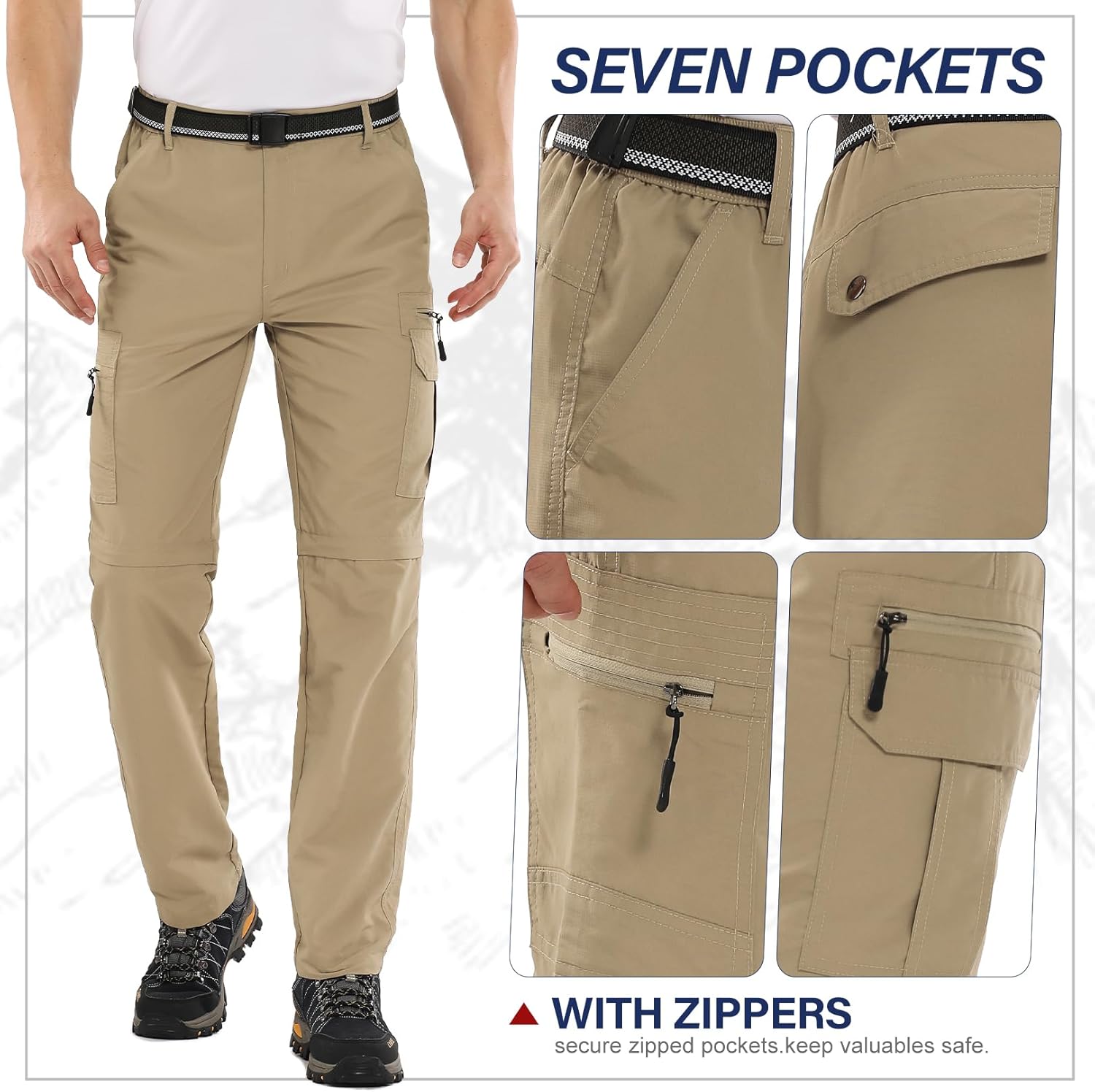 Fishing Hiking Pants for Men, Waterproof Convertible Quick Dry Pants for Wading, Lightweight Breathable