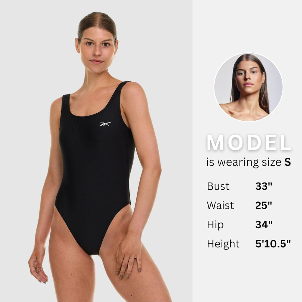 Reebok One Piece Swimsuit Women, Scoop Back High Cut Womens Bathing Suits One Piece, Ladies Athletic Backless Swim Suit