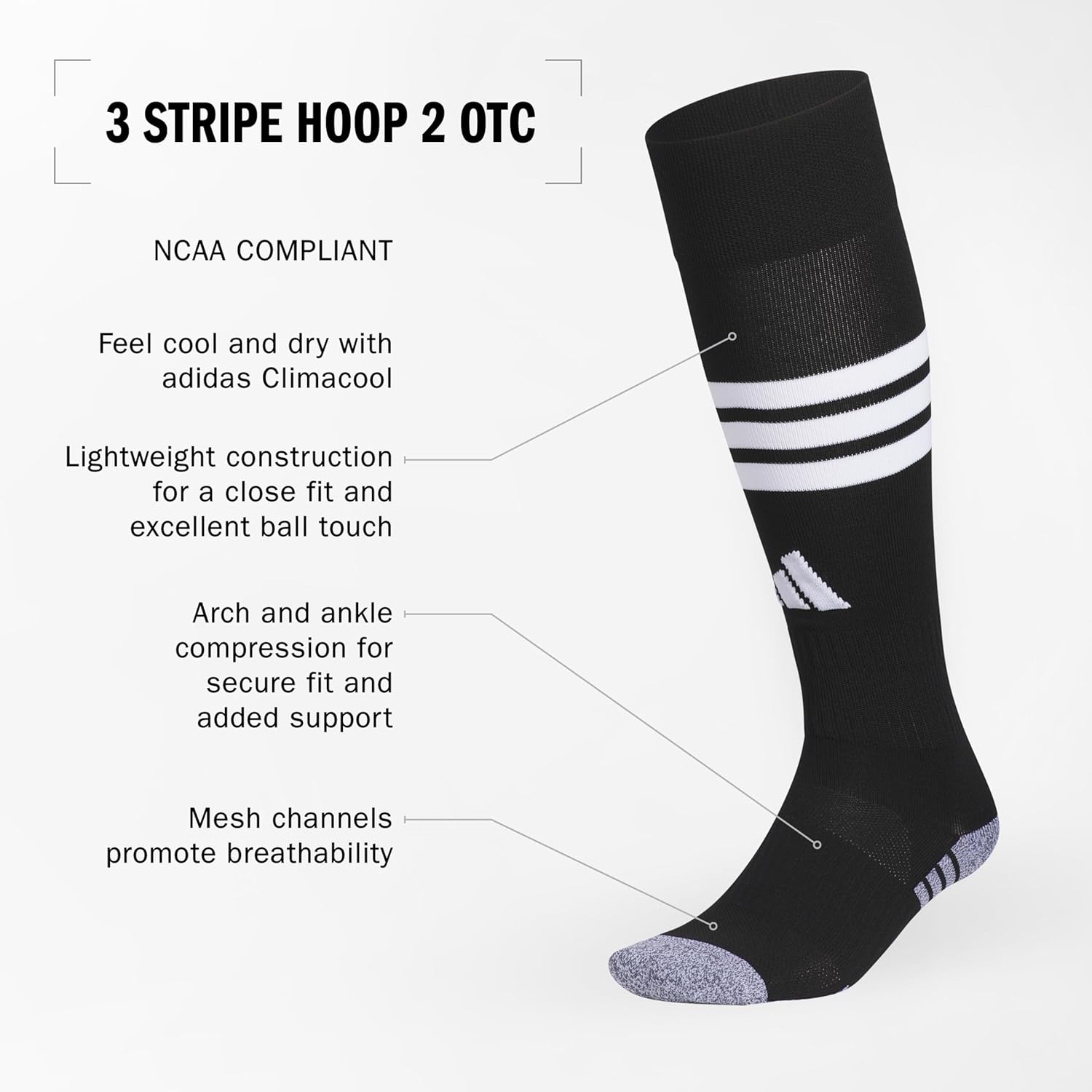 adidas 3-Stripe Hoop Soccer Socks (1-Pair) with Arch Compression for a Secure Fit