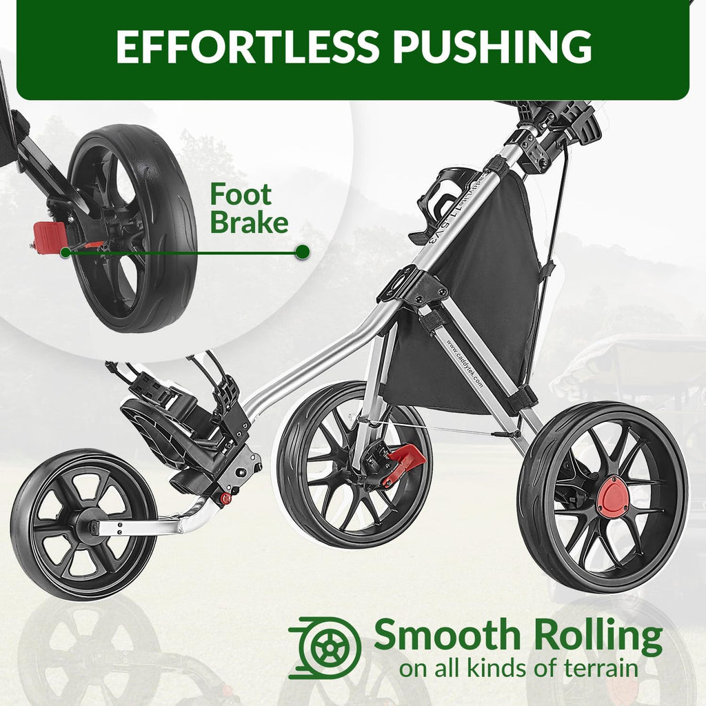 CaddyTek 3 Wheel Golf Push Cart - Lightweight, Close Folding Push Pull Caddy Cart, Easy to Open - CaddyLite 11.5 V3