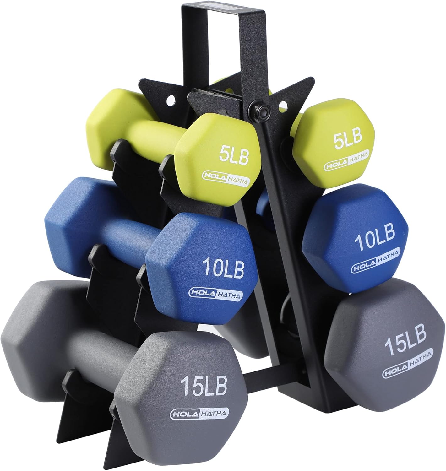 HolaHatha Neoprene Dumbbell Free Hand Weight Set with Rack, Ideal for Home Exercises to Gain Tone and Definition