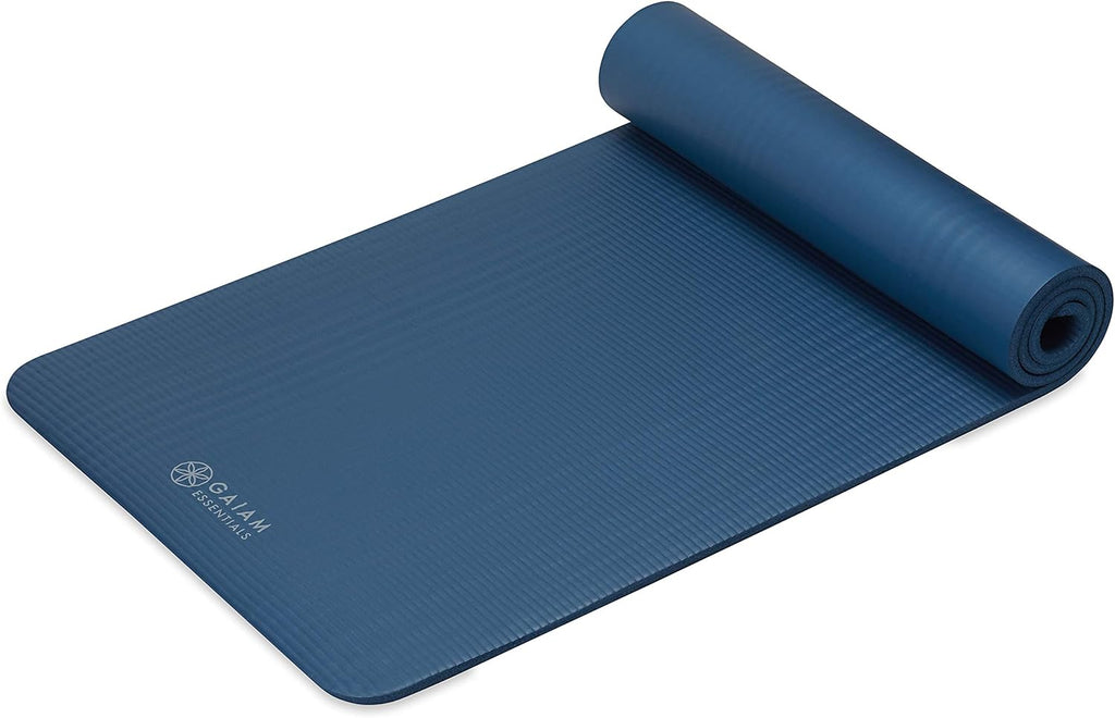 Gaiam Essentials Thick Yoga Mat Fitness & Exercise Mat with Easy-Cinch Yoga Mat Carrier Strap, 72"L x 24"W x 2/5 Inch Thick