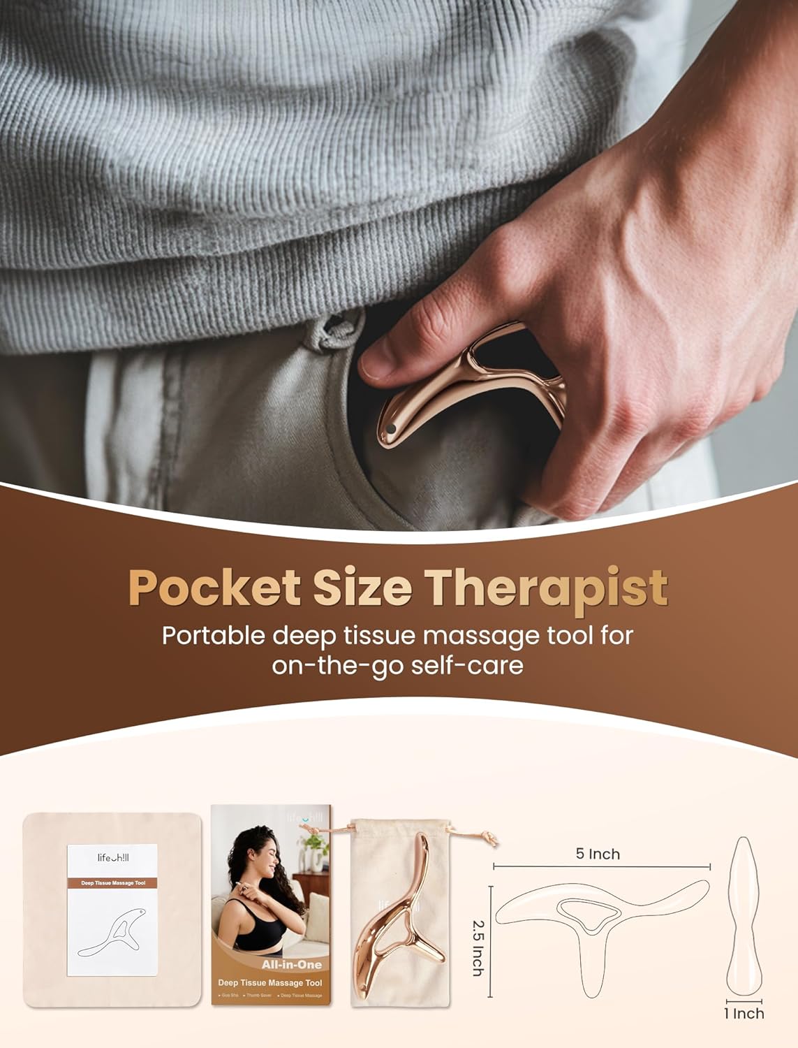 lifechill Trigger Point Massage Tool for Deep Tissue Massage & Gua Sha, Muscle Scraper Tool for Full Body Pain Relief, Thumb Saver Acupressure Tool, FSA HSA Eligible