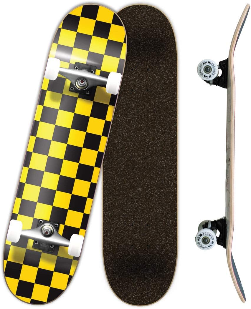 Yocaher Pro Skateboards Blank, Checker, Camo Professional Complete Skateboard 7.75" w/ 7Ply Maple Deck, Aluminum Alloy Truck, ABEC-9 Bearing, 54mm Skateboard Wheels, Concave Cruiser Trick Skateboard